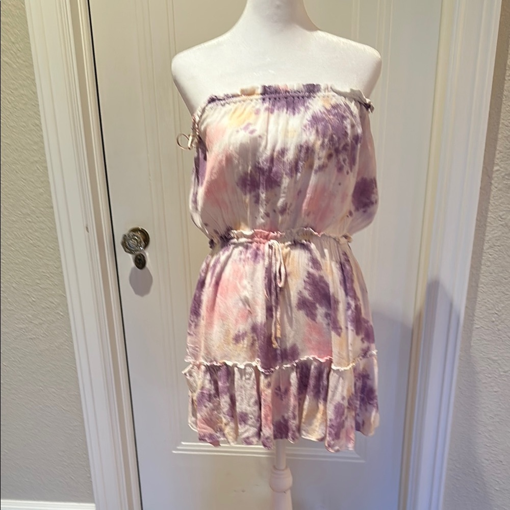 Purple and Pink Tie-Dye strapless Dress.